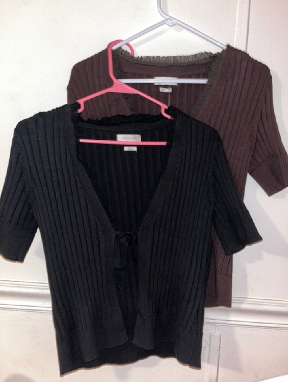 Van Heusen Coffee & Black Ribbed Tie-Front Tops Lot Of 2 One NWT